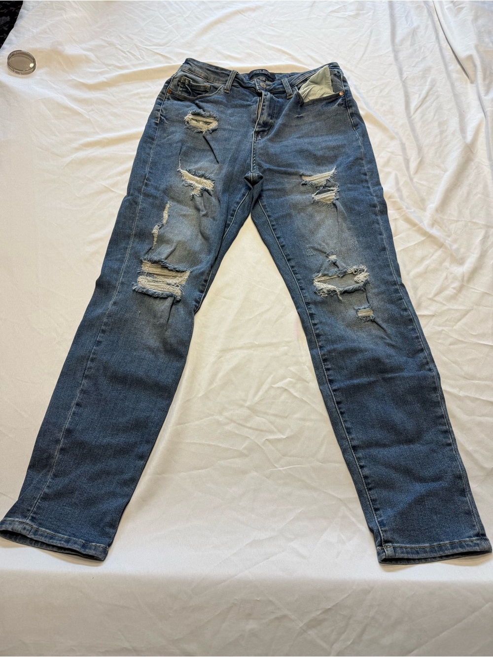Judy Blue Distressed Medium Blue Straight Jeans